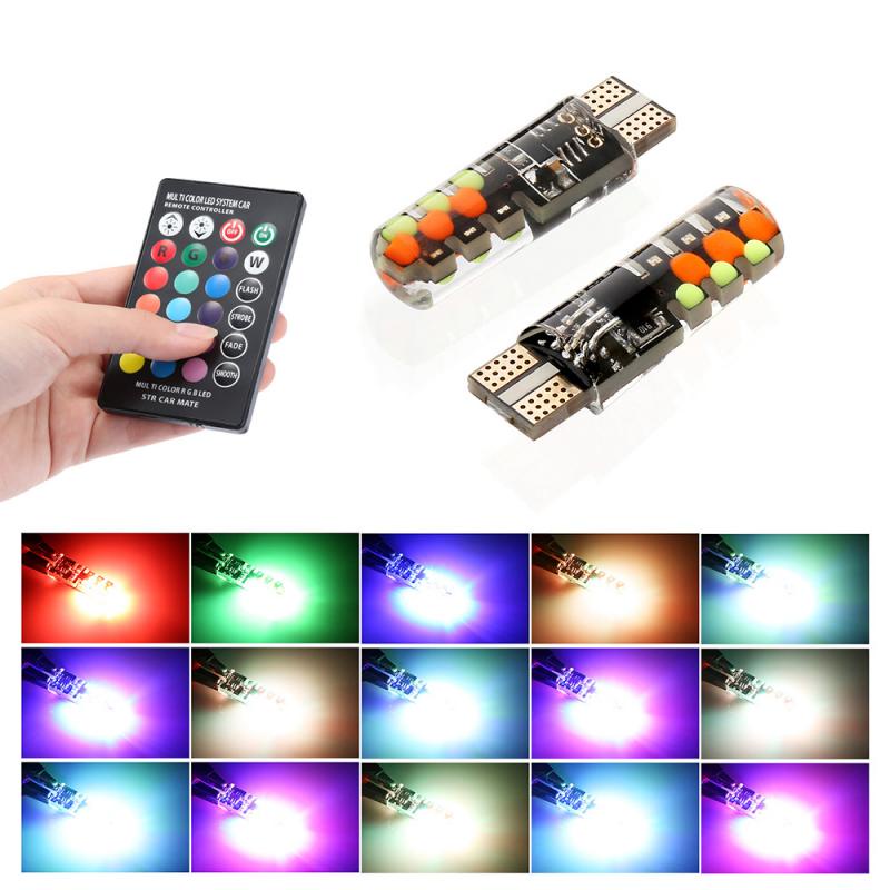 Set 2 Đèn LED 12 SMD RGB T10 194 168 W5W 5050-6SMD RGB Dành Cho Ô Tô