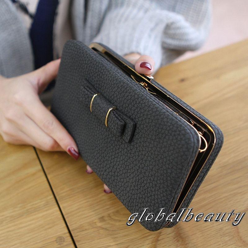 Ví Da PU Dáng Dài Trang Trí Khóa Kim Loại Thắt Nơ Bên Trong Dành Cho Nữ