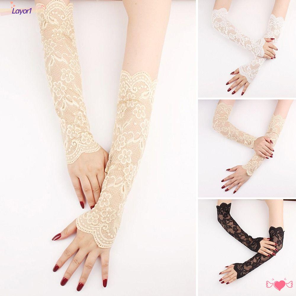 Layor1 Găng Tay Hở Ngón Phối Ren Rỗng Thời Trang Mùa Hè