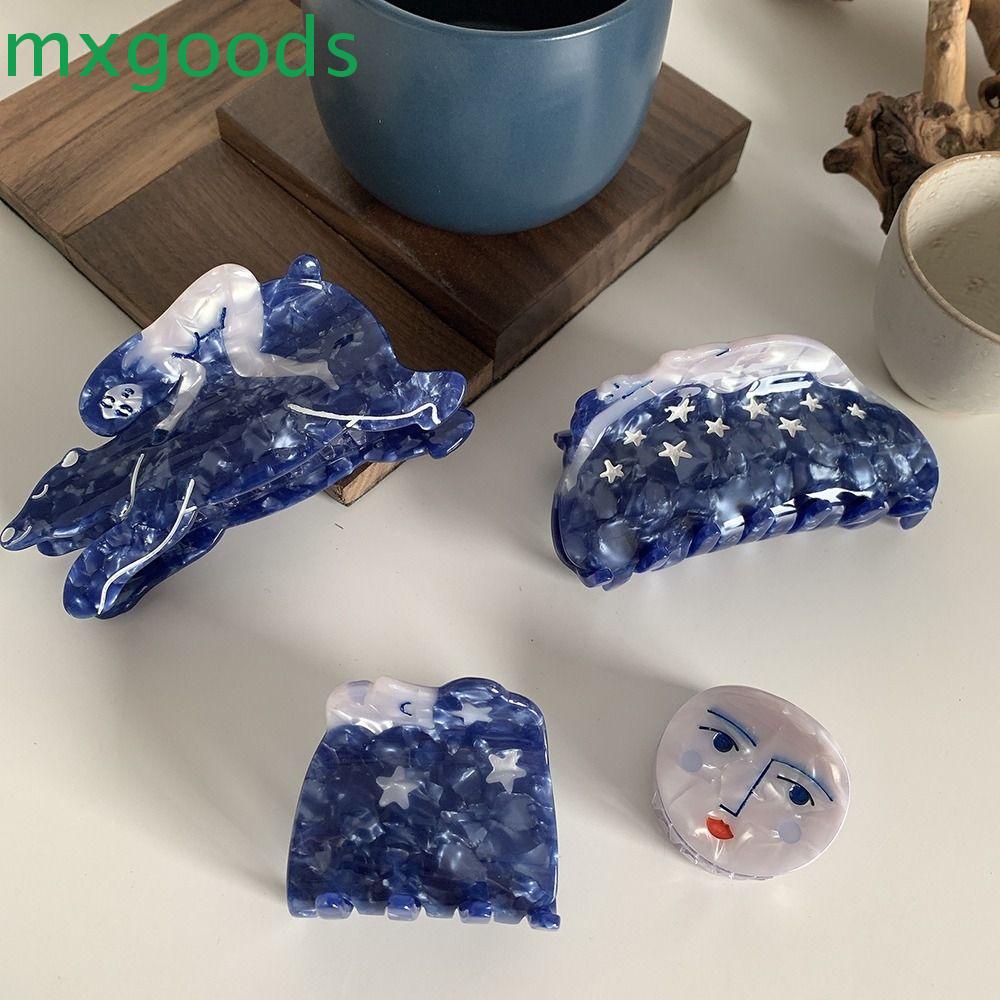 Kẹp Tóc Móng Vuốt Đuôi Ngựa Nghệ Thuật Sơn Họa Tiết Acetic Acid Xanh Dương Cá Tính Cho Nữ MXGOODS