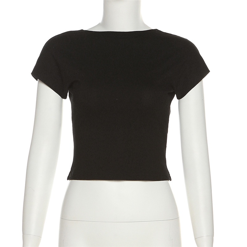 Áo Thun Cổ Tròn Hở Lưng Màu Trơn Thời Trang Cho Nữ