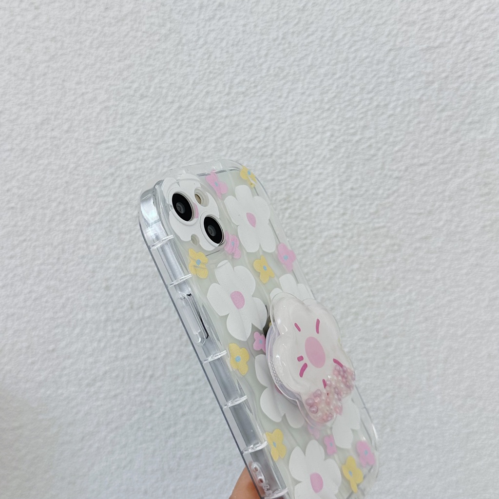 Ốp Điện Thoại TPU Dẻo Trong Suốt Họa Tiết Hoa Nhỏ Xinh Kèm Giá Đỡ Chống Sốc Cho iPhone 13 12 11 Pro Max 14 Plus