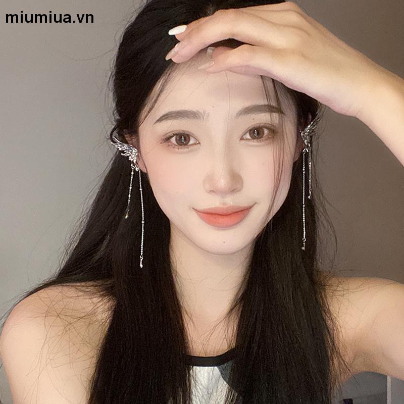 Miumiua🔮1 Đôi Khuyên tai kẹp vành hình cánh bướm cách điệu phối xích thả dài duyên dáng