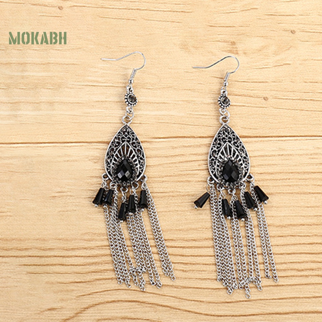 1 Đôi Bông Tai Dáng Dài Đính Đá Chống Mồ Hôi Phong Cách Trung Hoa Thời Trang