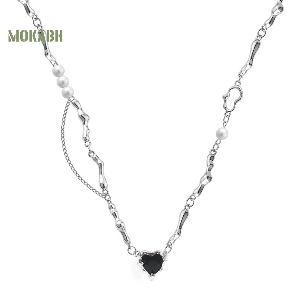 [Mới] Vòng cổ Mặt Hình Học Mạ Điện Đính Đá Zircon Khối Lượng Nhẹ Trang Trí Hình Trái Tim Màu Đen Có Thể Điều Chỉnh