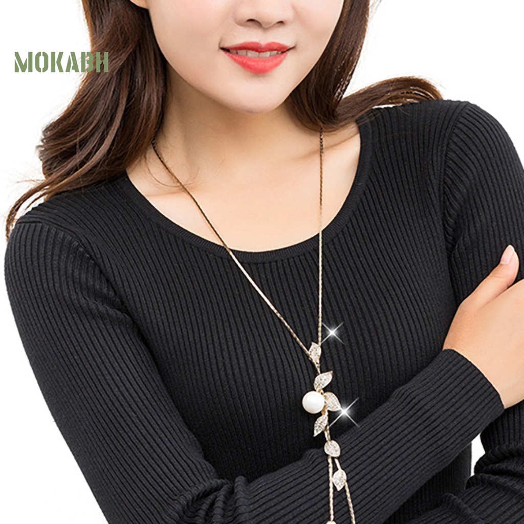 Vòng cổ Mặt Hình Lá Đính Ngọc Trai Nhân Tạo Phối Tua Rua Thời Trang Cho Nữ