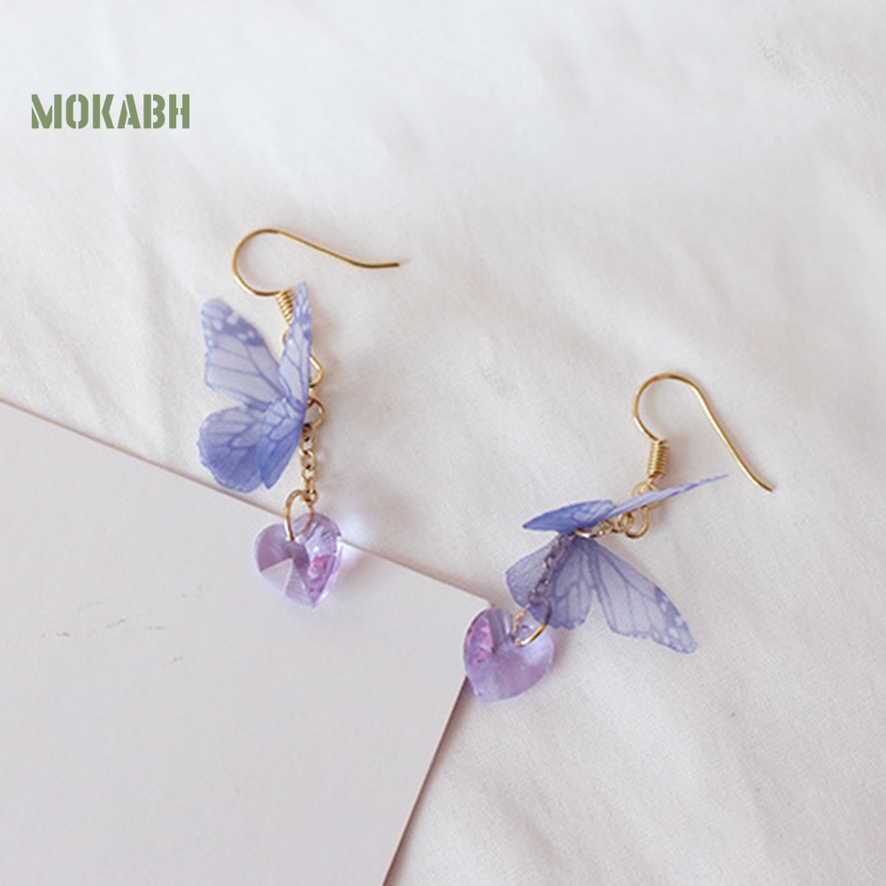 Bông Tai Dáng Dài Hình Trái Tim Và Bướm Thanh Lịch Cho Nữ