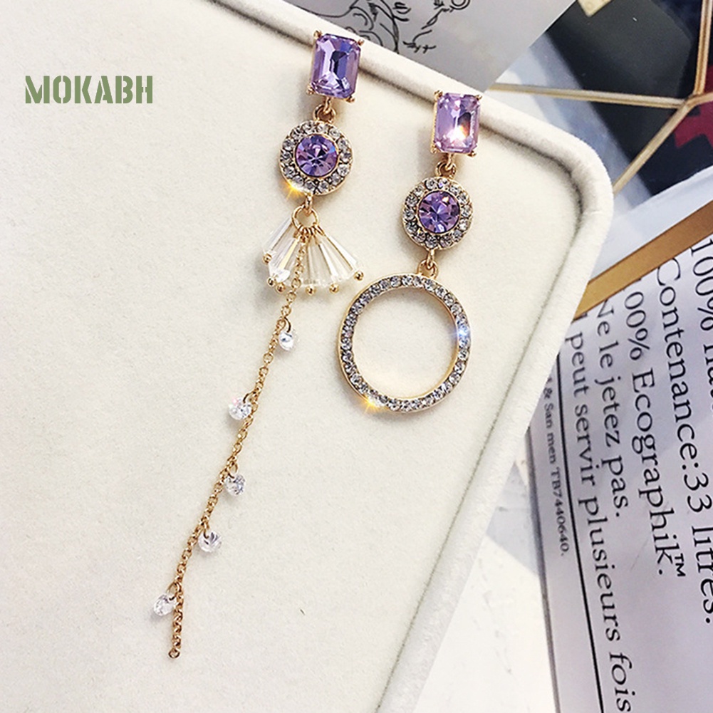 Bông Tai Dài Hình Học Bất Đối Xứng Đính Đá Thời Trang Cho Nữ