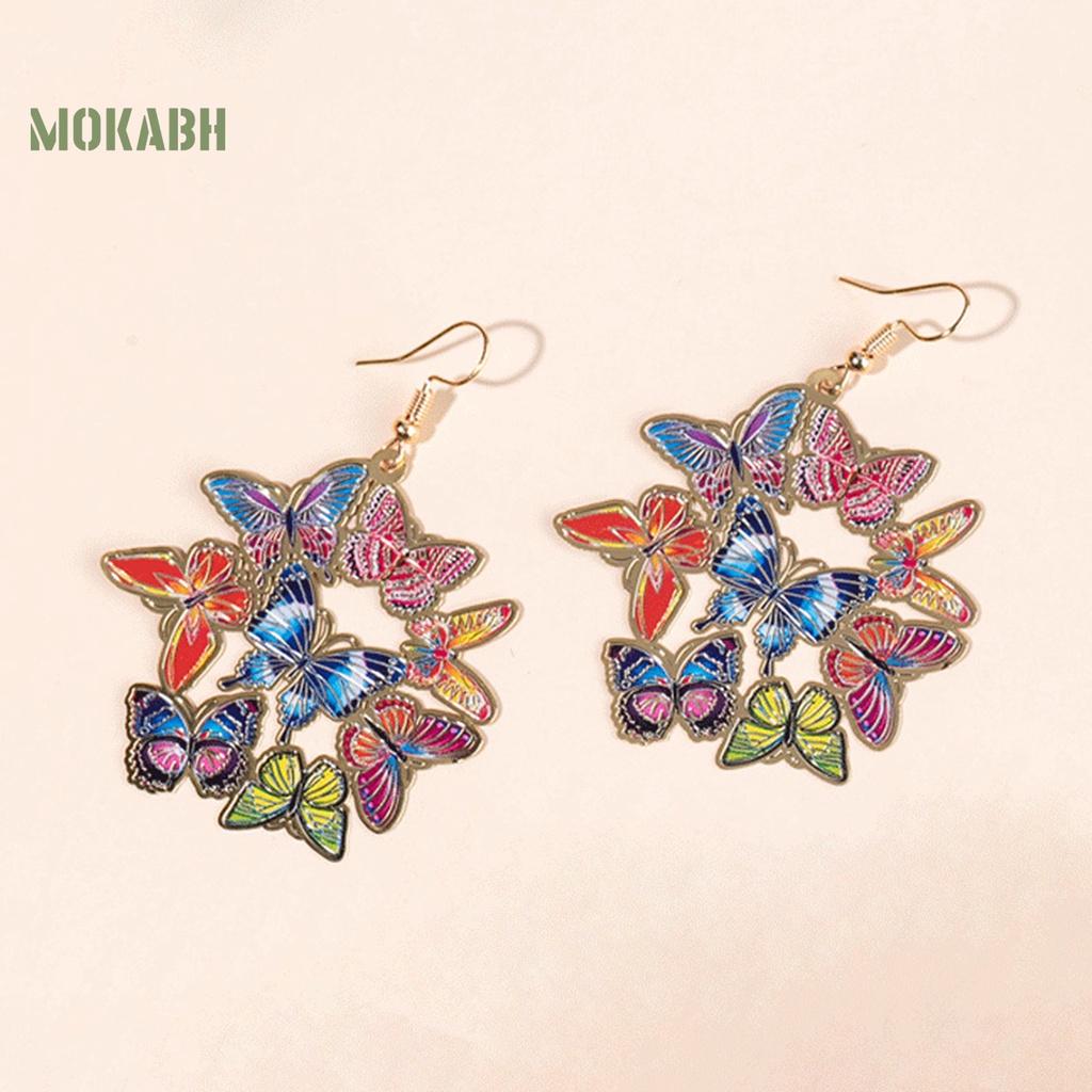 1 Đôi Bông Tai Treo Hình Hoa / Bướm Màu Sắc Ngọt Ngào Chất Lượng Cao Dễ Lên Màu Thời Trang Cho Nữ