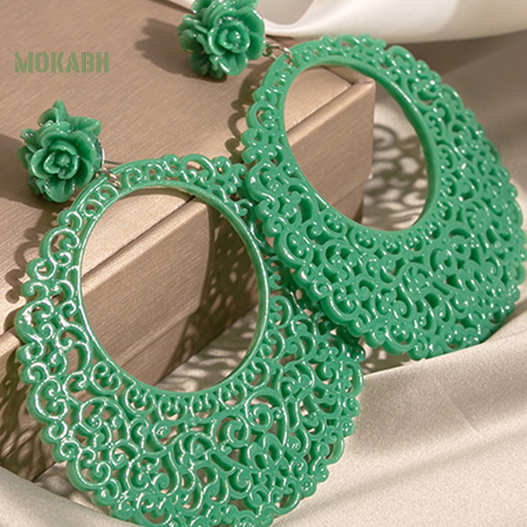 1 Đôi Bông Tai Hình Tròn Họa Tiết Hoa Phong Cách Trung Quốc Cổ Điển Thời Trang Cho Nữ