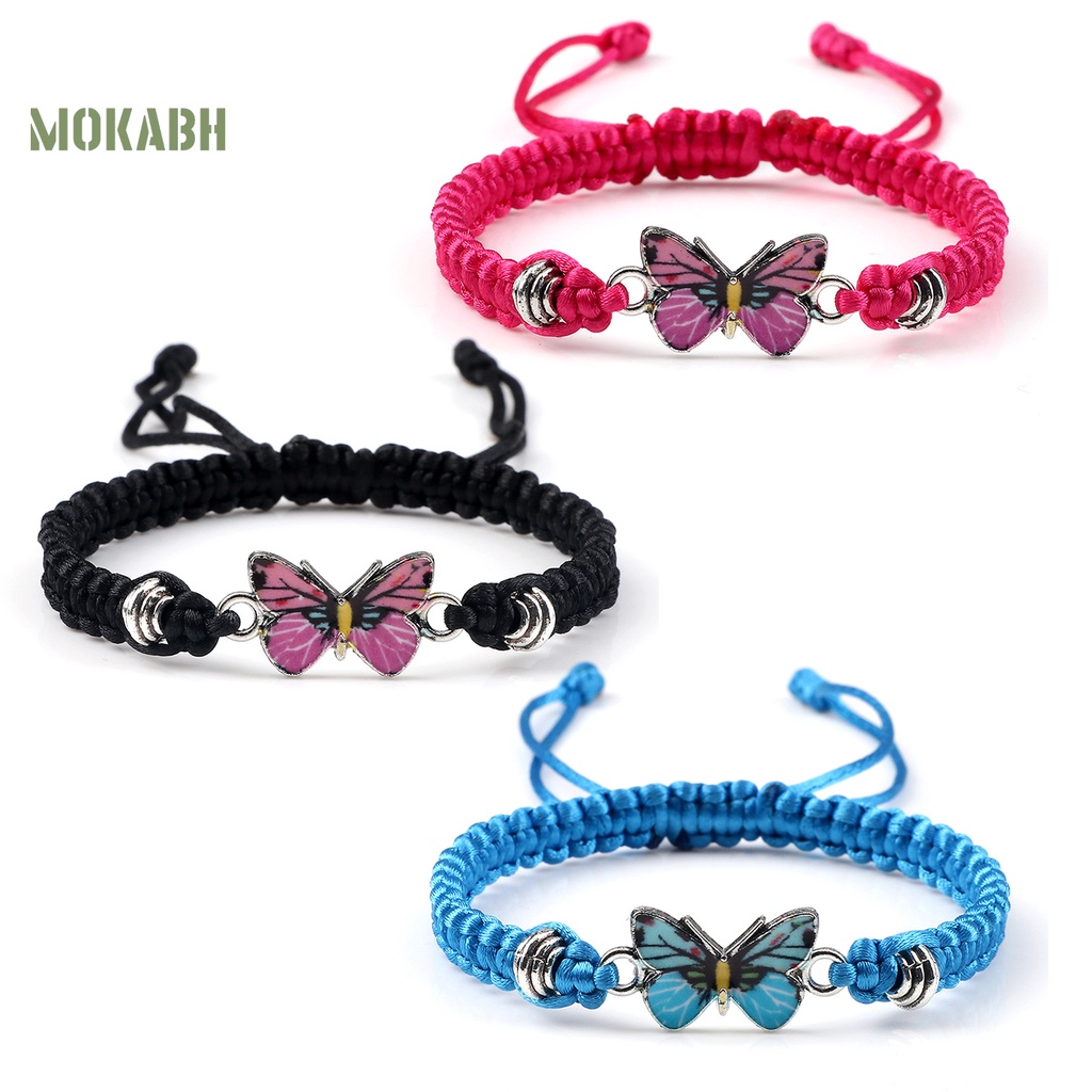 Vòng Tay Dây Bện Nylon Mặt Hình Bướm Thời Trang Có Thể Điều Chỉnh Cho Cặp Đôi