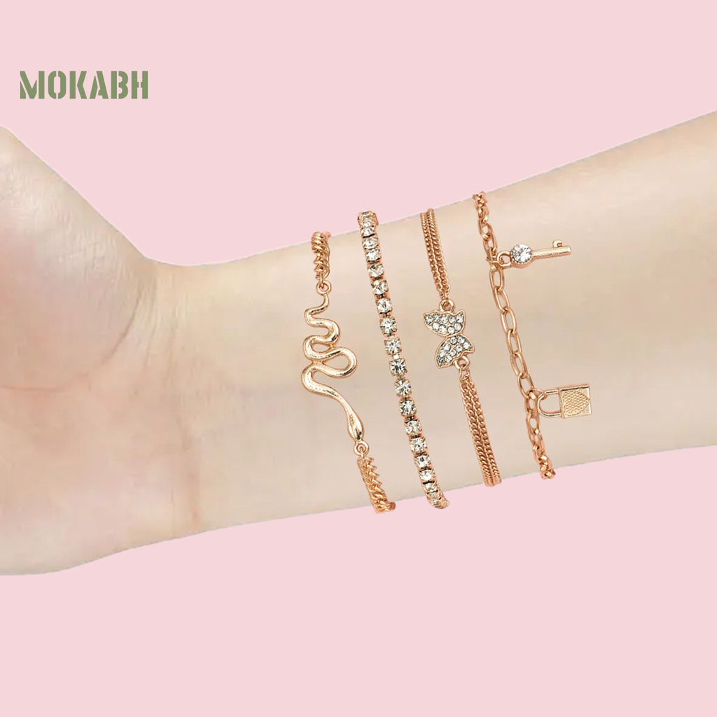 Set 4 Vòng Tay Nhiều Lớp Đính Đá Thời Trang Cho Nữ