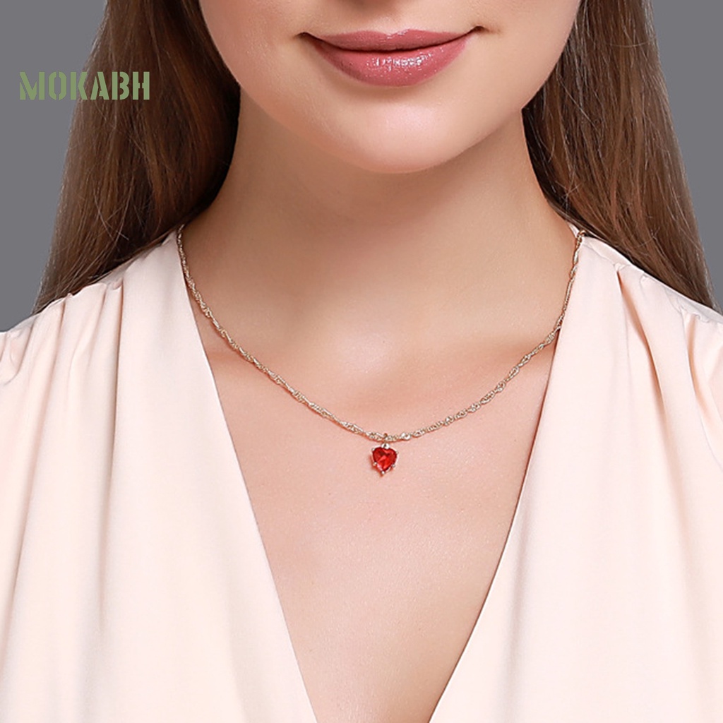 Bộ Vòng cổ + Bông Tai Hình Trái Tim Đính Đá Zircon Lấp Lánh Ngọt Ngào