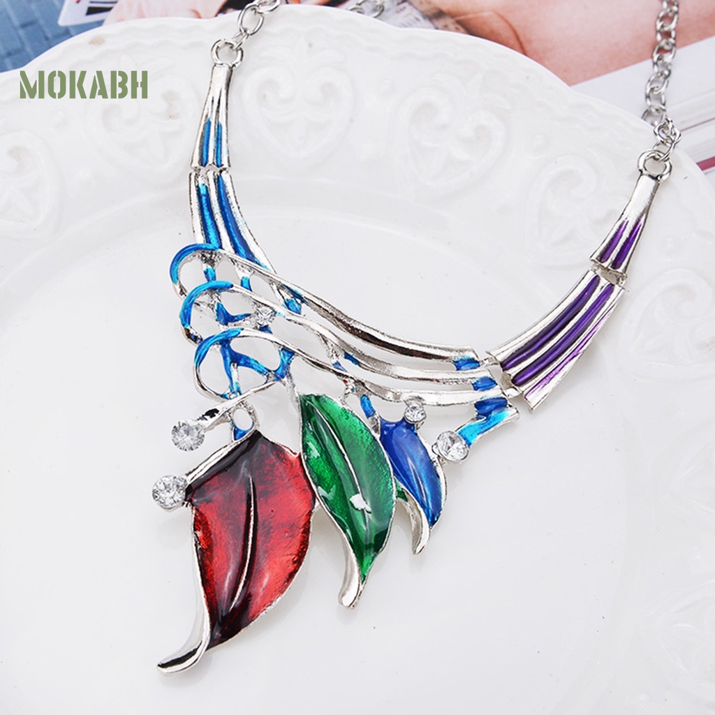 1 Bộ Vòng cổ + Bông Tai Nhiều Lớp Hình Chiếc Lá Tráng Men Thời Trang