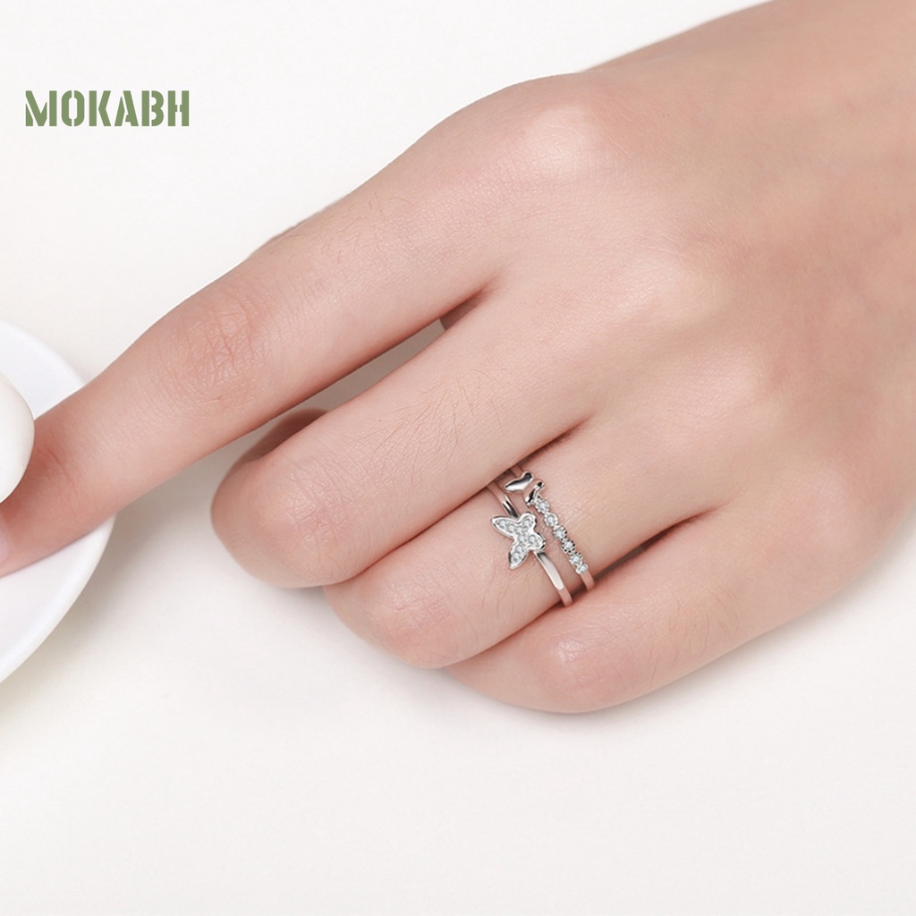Nhẫn Hở Mạ Điện Hình Bướm Đính Đá Zircon Lấp Lánh Sang Trọng Có Thể Điều Chỉnh