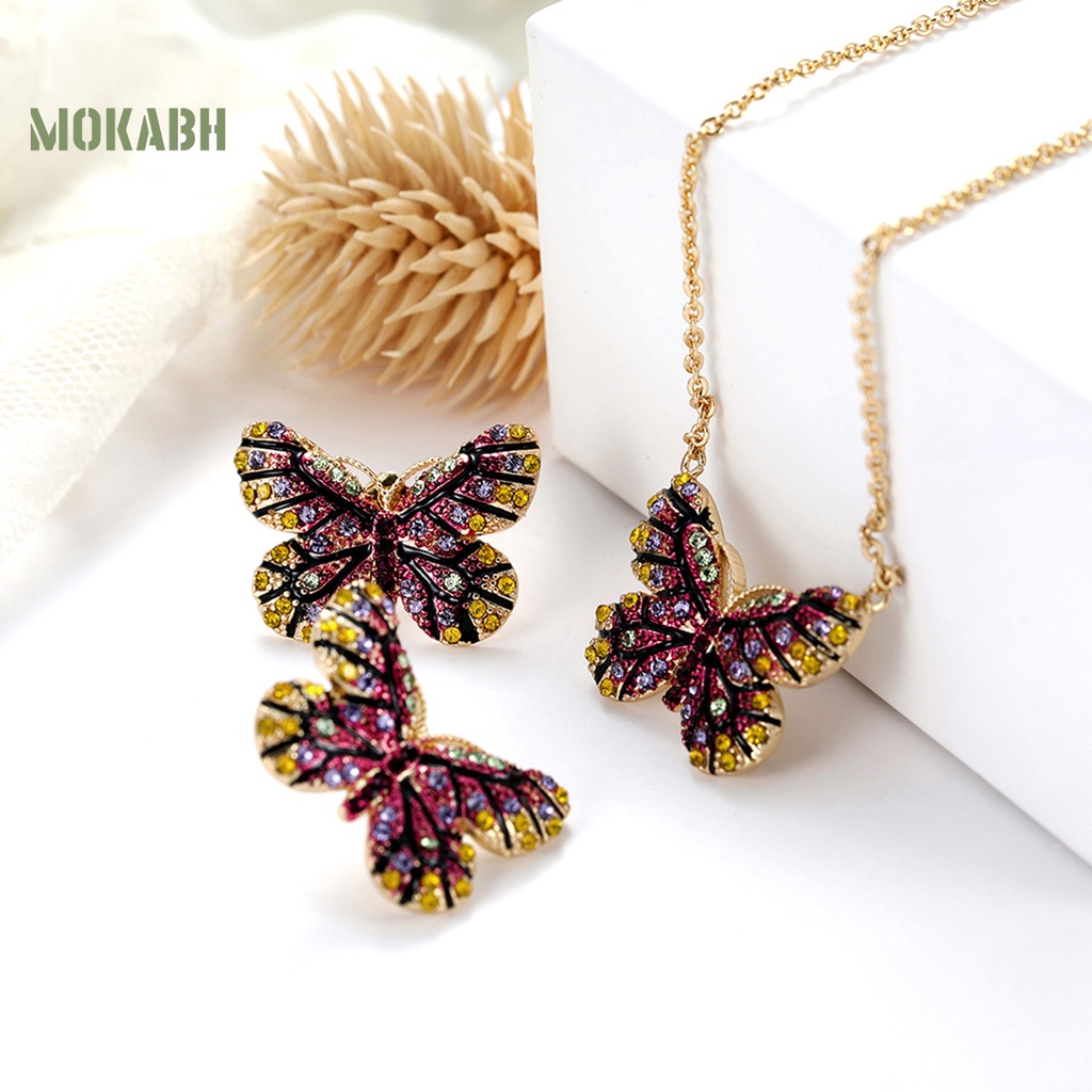 1 Bộ Khuyên Tai Dây Xích Mạ Điện Hình Bướm Sáng Bóng Quyến Rũ Cho Nữ