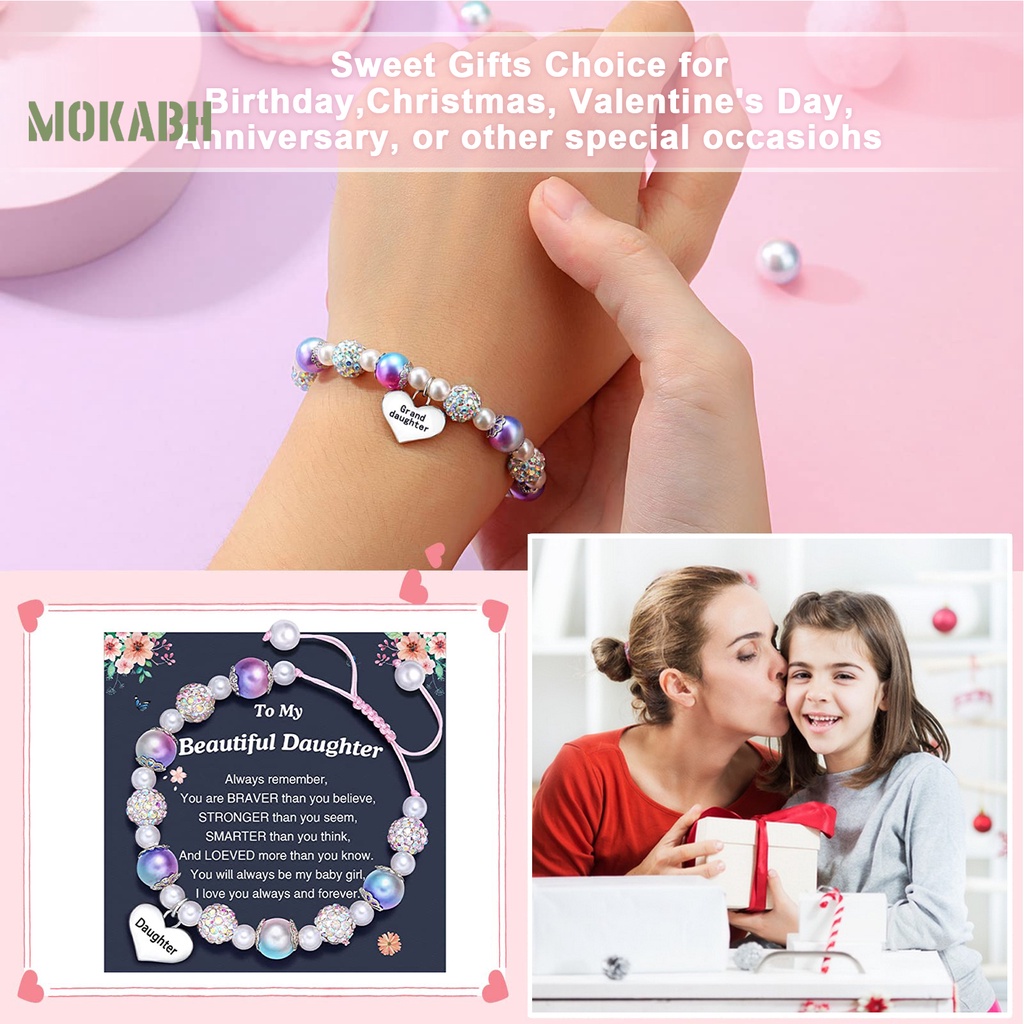 [Mới] Vòng Tay Dây Tua Rua Dài Đính Đá Ngọc Trai Giả Màu Tương Phản Chữ Chạm Khắc Lấp Lánh Có Thể Điều Chỉnh