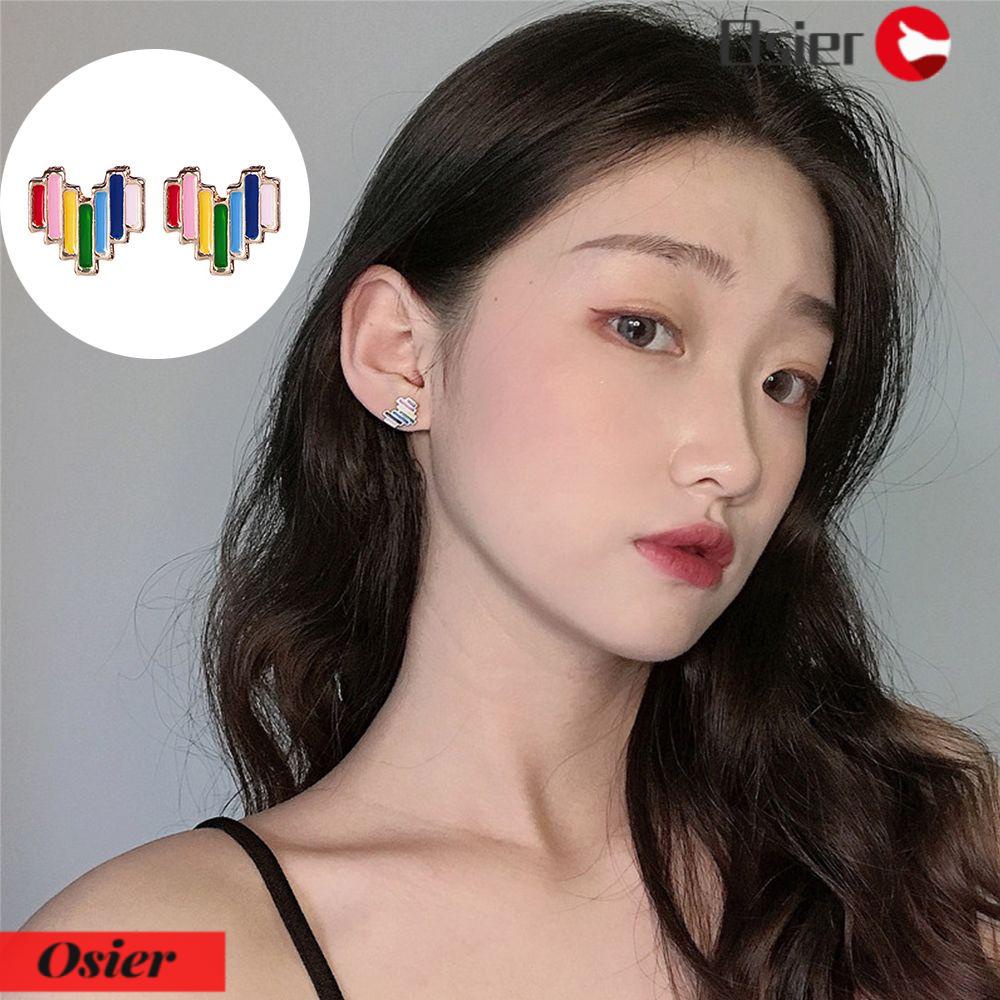 1 Đôi Khuyên Tai Hình Trái Tim Màu Cầu Vồng Mini Thời Trang Cho Nữ