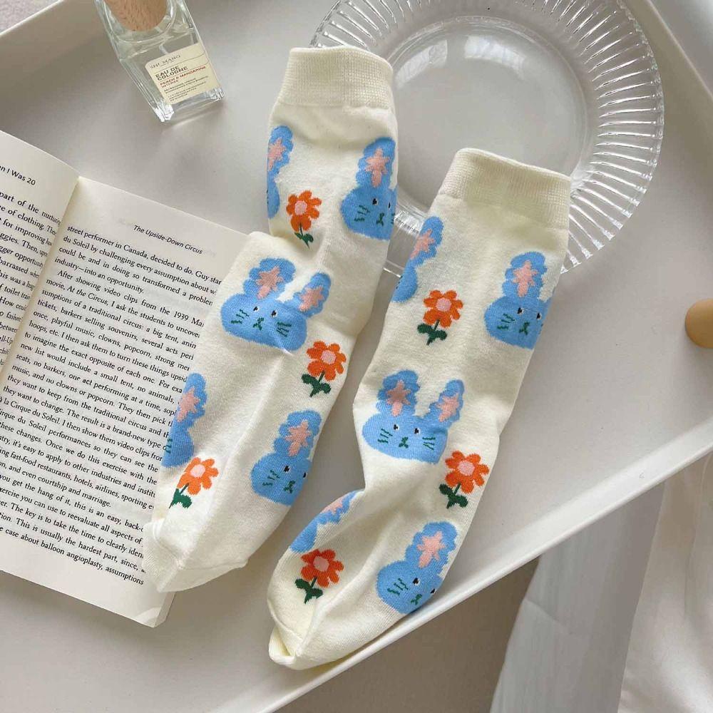 AROMA Đôi Vớ Thoáng Khí Thấm Hút Mồ Hôi Họa Tiết Hoa Tulip Dễ Thương