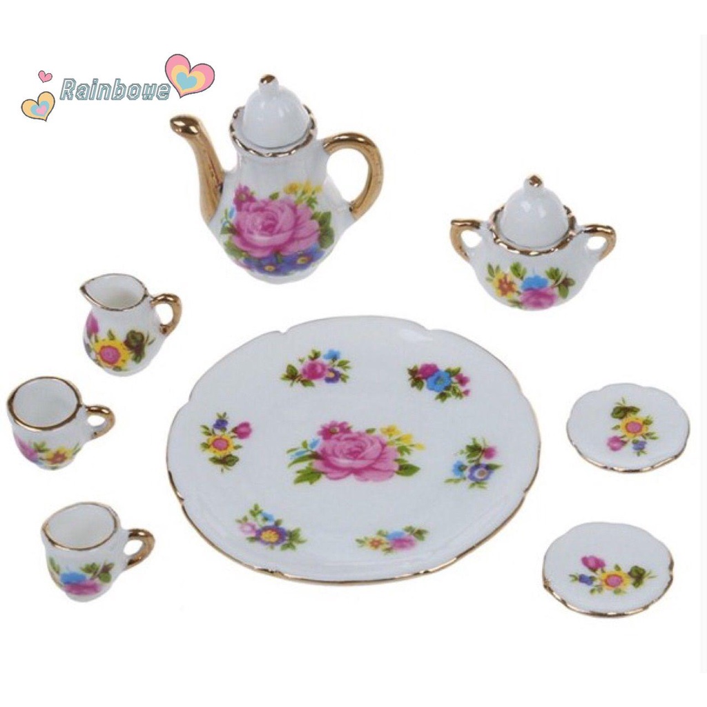 1 Bộ Đồ Dùng Ăn Uống Bằng Sứ Màu Cầu Vồng Dễ Thương Cho Nhà Búp Bê