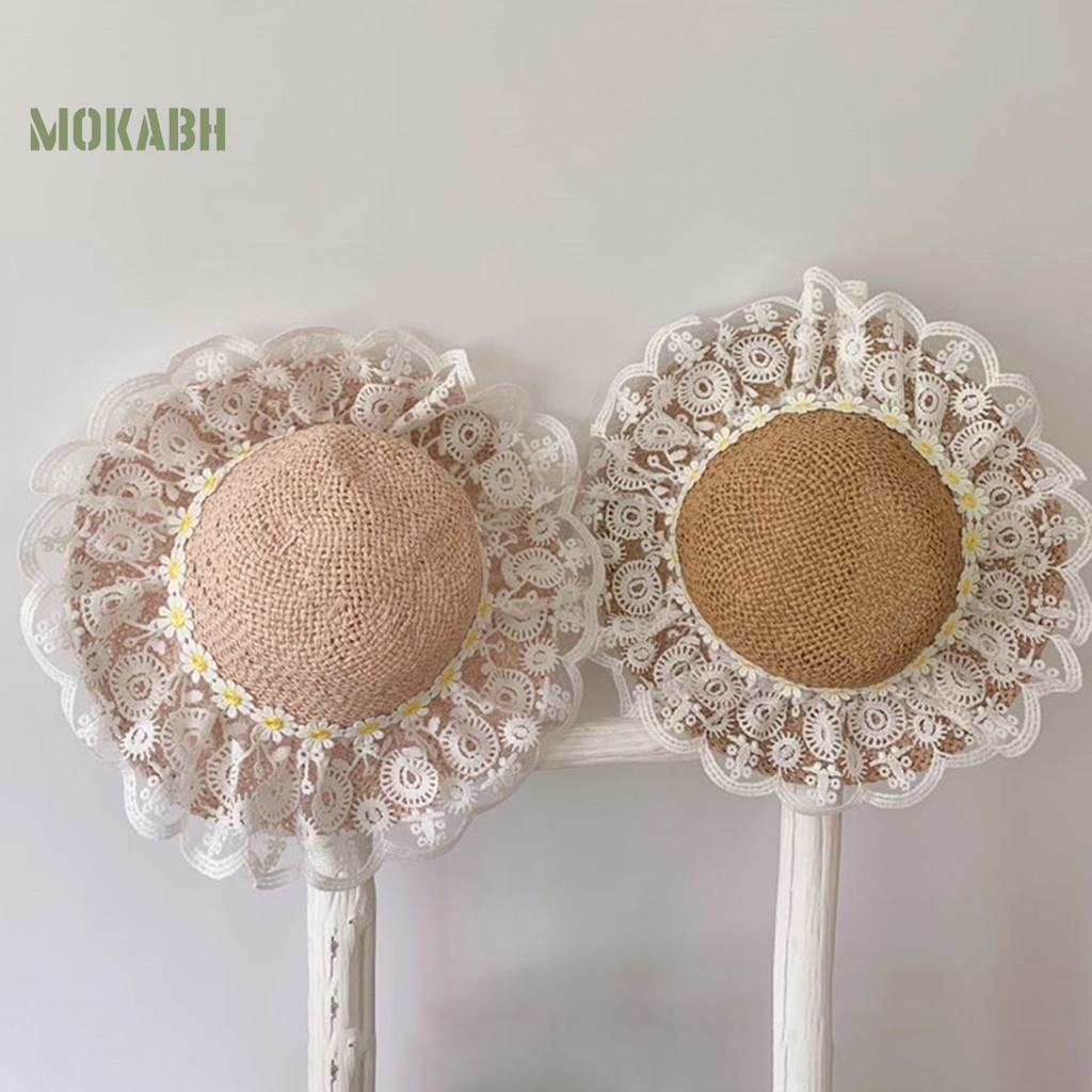 Nón Cối Rộng Vành Thoáng Khí Kèm Dây Đeo Co Giãn Chống Tia UV Thời Trang Mùa Hè Cho Bé Gái