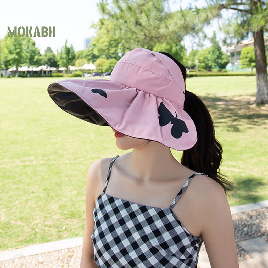 Mũ Lưỡi Trai Hở Chóp Chống Tia UV Họa Tiết Bươm Bướm Có Thể Điều Chỉnh Kích Thước