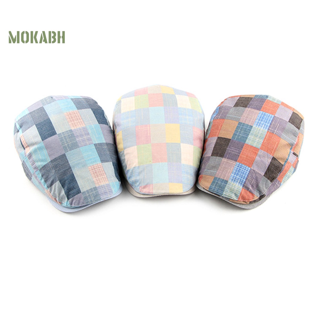 [Mok Abh] Mũ Lưỡi Trai Họa Tiết Kẻ Sọc Màu Tương Phản Phong Cách Vintage Cho Nam Mặc Hàng Ngày