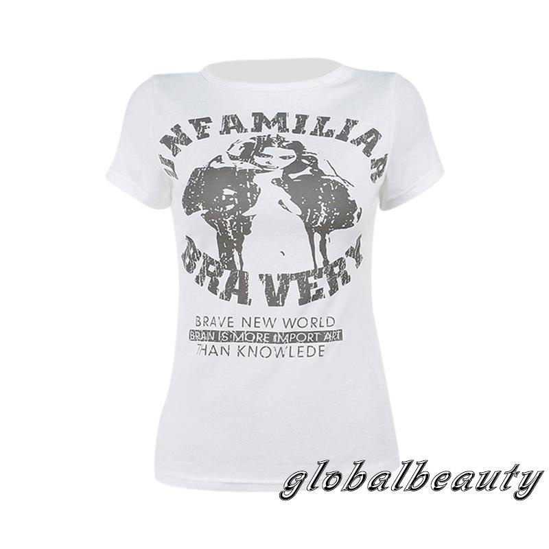 Áo Thun Tay Ngắn Cổ Tròn In Chữ Phong Cách Thời Trang Đường Phố Cho Nữ