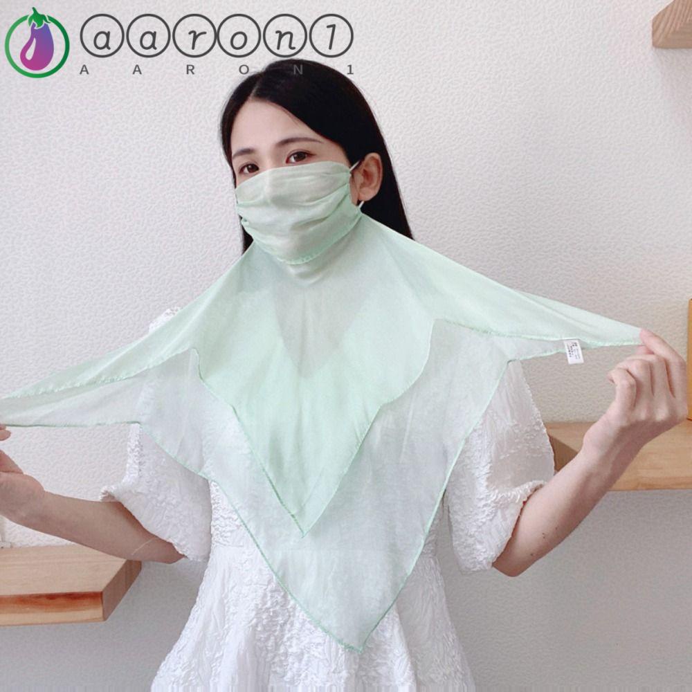 Aaron1 Khăn Choàng Cổ Kiêm Khẩu Trang Bằng Lụa Lạnh Thoáng Khí Bảo Vệ Tai Dùng Mùa Hè Cho Nữ
