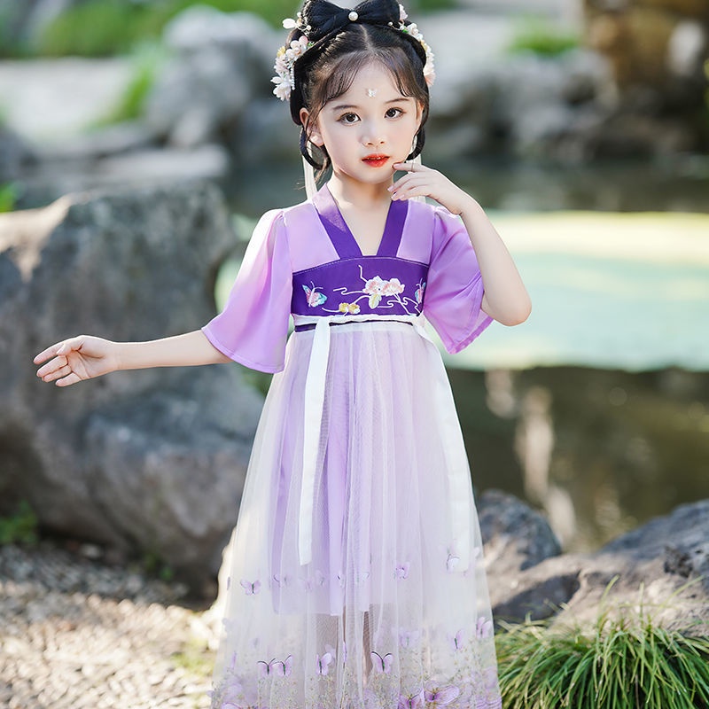 Đầm Công Chúa Tay Ngắn Thêu Hình Bướm Phong Cách Mới Cho Bé Gái