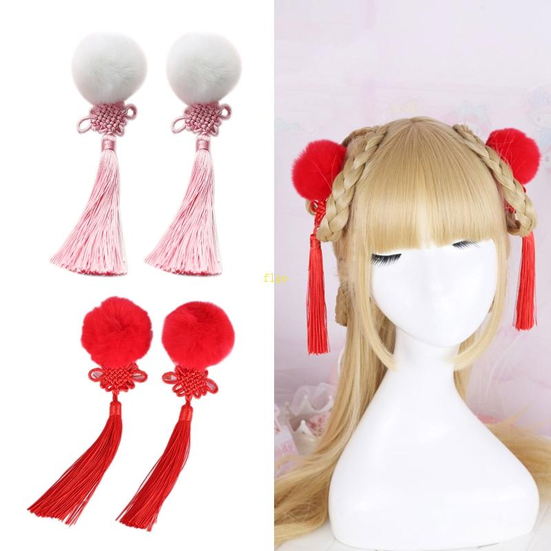 Trâm Cài Tóc Đính Bóng Lông Tua Rua Phong Cách Trung Hoa Mừng Năm Mới