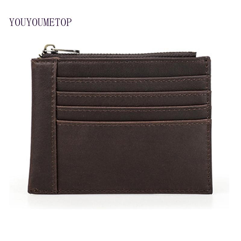 Youyo Ví Da Bò Đựng Thẻ Tín Dụng / Tiền Xu Nhỏ Có Khóa Kéo Phong Cách Vintage Cho Nam