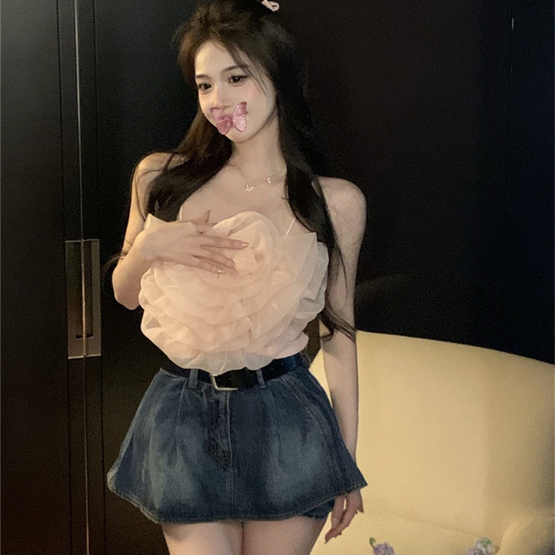 Áo Hai Dây Phối Lưới Họa Tiết Hoa Thời Trang Mùa Hè Quyến Rũ Cho Nữ