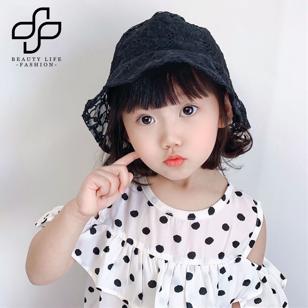 Nón Tai Bèo Phối Ren Thoáng Khí Họa Tiết Hoa Xinh Xắn Cho Bé Gái