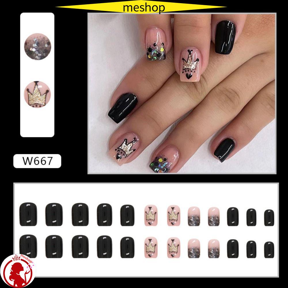 Bộ Móng Tay Giả Hình Vương Miện Có Thể Tháo Rời Màu Gradient Cá Tính