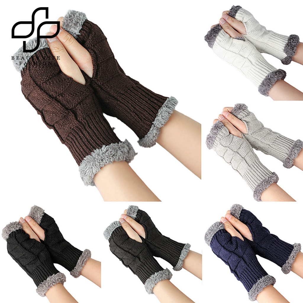 1 Đôi Găng Tay Hở Ngón Chống Gió Mùa Đông Màu Trơn