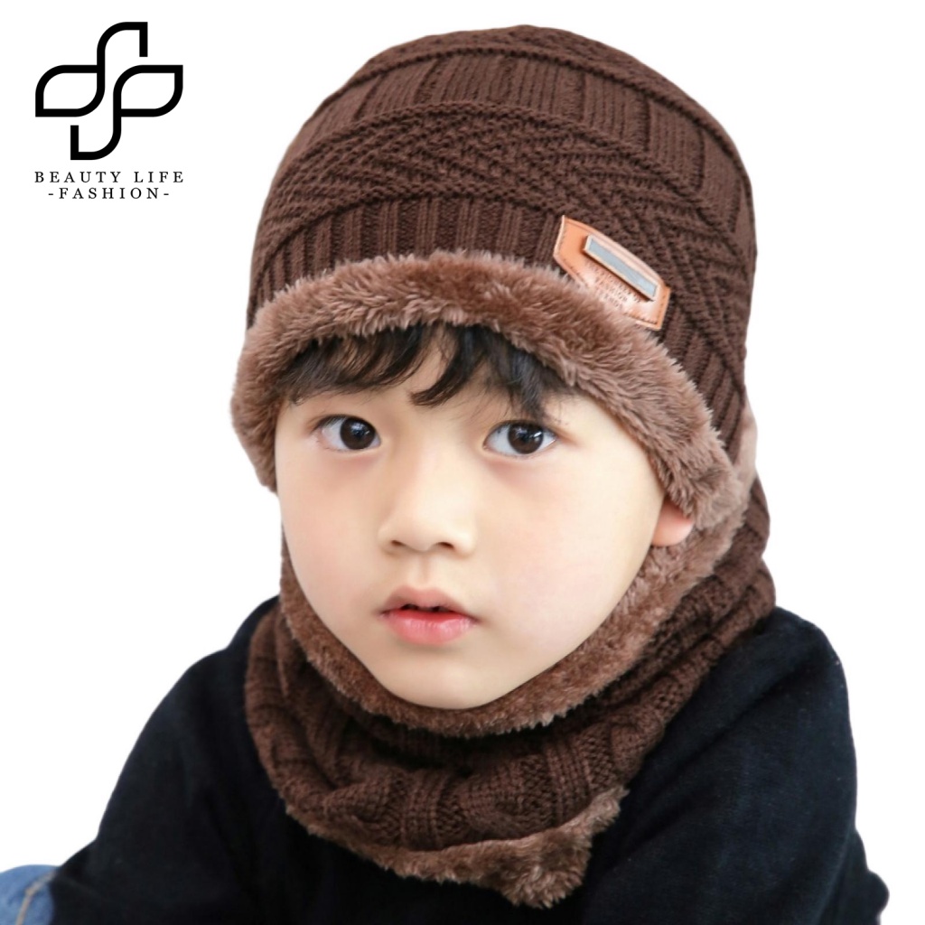 Bộ 2 Món Mũ Beanie Kèm Khăn Choàng Cổ Giữ Ấm Mềm Mại Thời Trang Thu Đông Cho Bé
