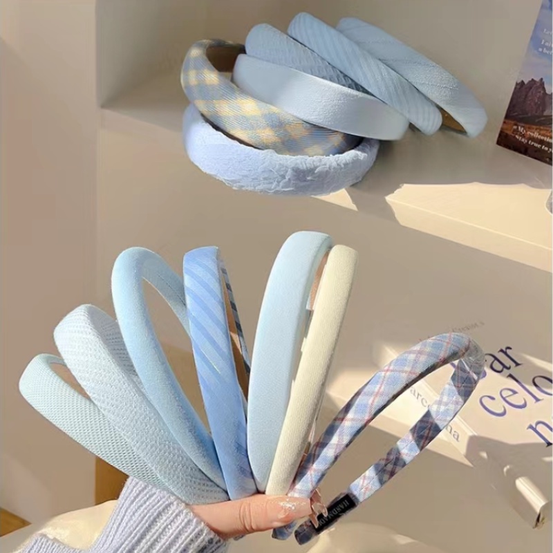 Băng đô cài tóc xốp màu xanh dương phong cách Hàn Quốc thời trang nữ