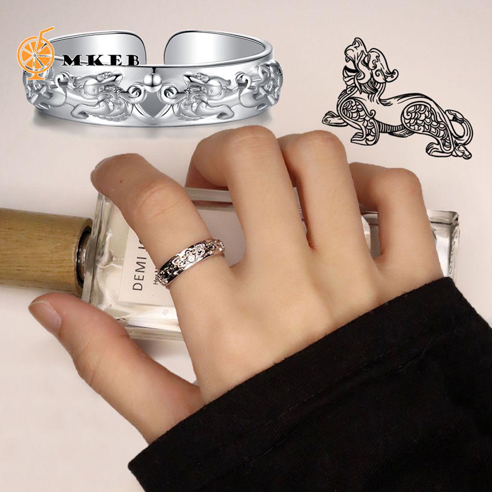 Nhẫn mở có thể điều chỉnh khắc họa tiết phong thủy thu hút tài lộc nhiều màu thời trang cổ điển sang trọng cho nam nữ