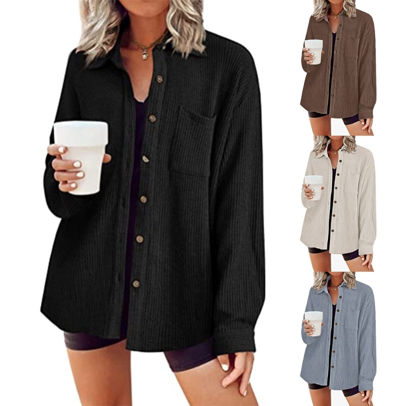 Xiangbao Áo Cổ Bẻ Dáng Rộng Cài Nút Có Túi Thời Trang Thường Ngày Cho Nữ