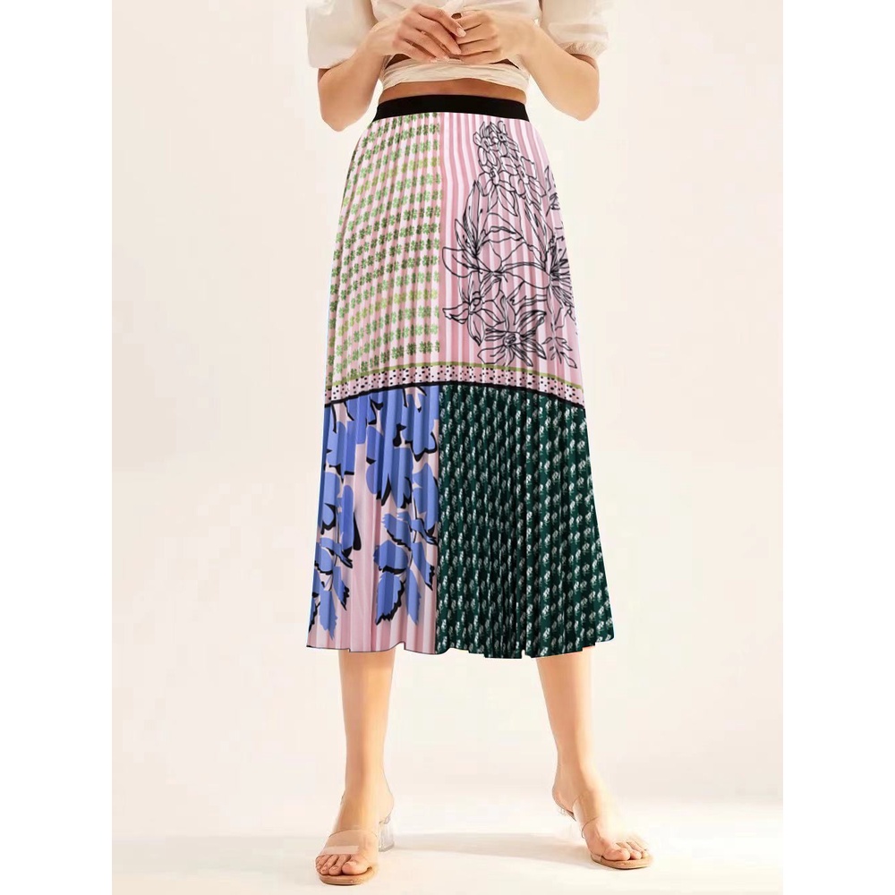 Chân Váy Xếp Ly Lưng Thun Co Giãn In Họa Tiết Phong Cách Bohemian Dành Cho Nữ