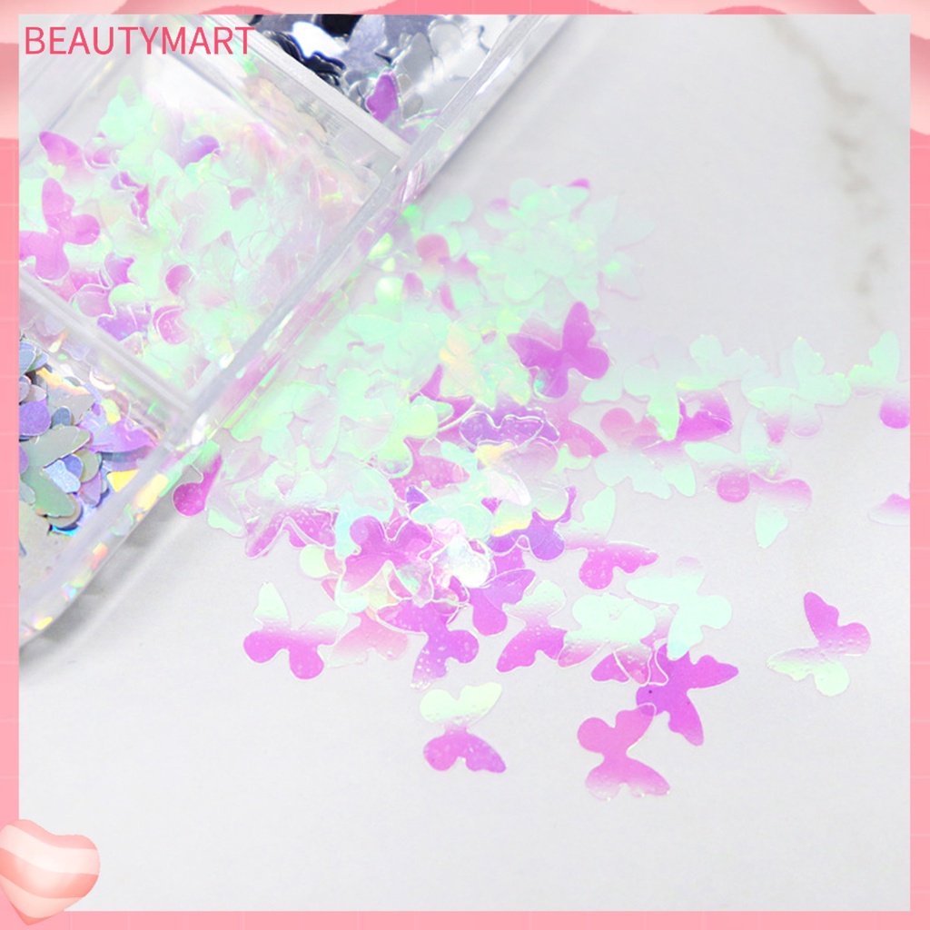 Hộp 12 Ngăn Đựng Hạt Kim Sa Hình Bướm Trang Trí Móng Tay DIY
