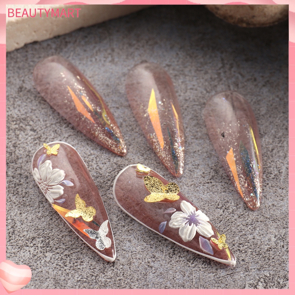1 Hộp Phụ Kiện Trang Trí Móng Tay Hình Bướm 3D Bằng Kim Loại Chống Phai