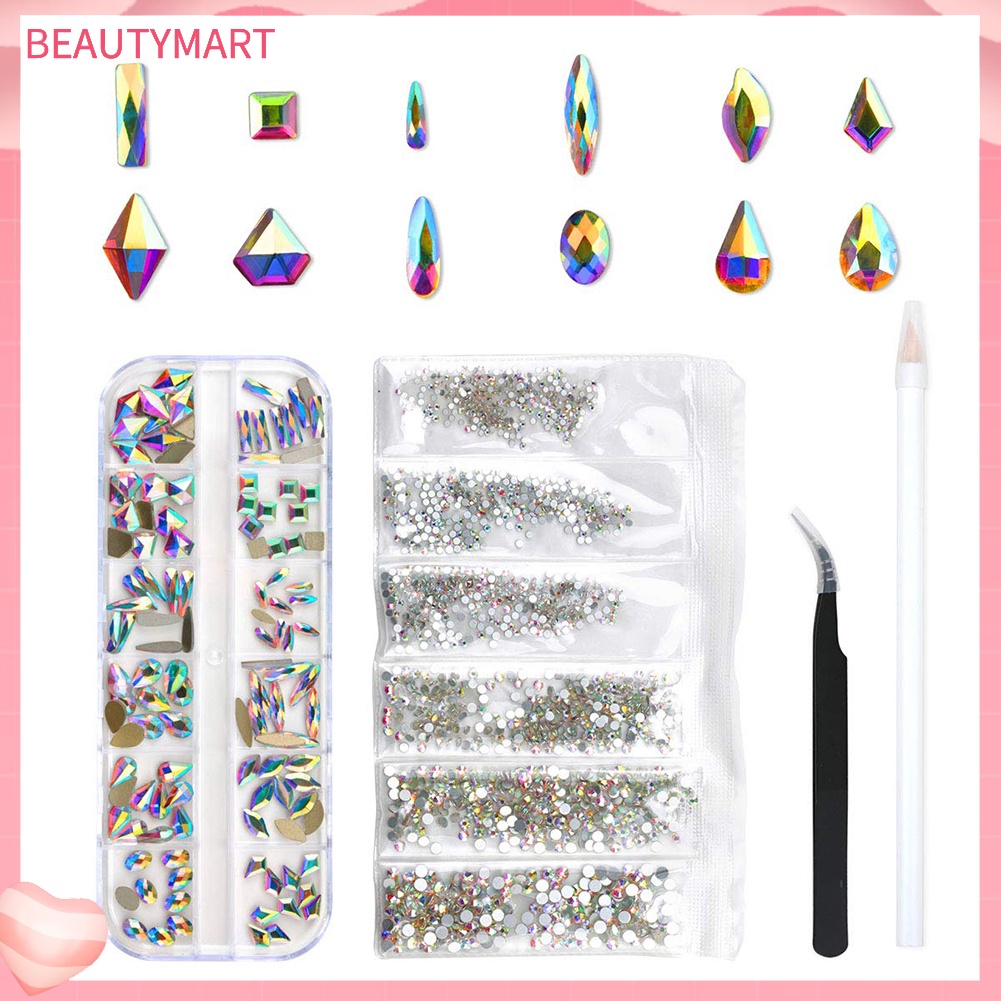 Bộ Đá Pha Lê Nhiều Hình Dạng Kèm Nhíp Gắp Trang Trí Móng Tay Nghệ Thuật