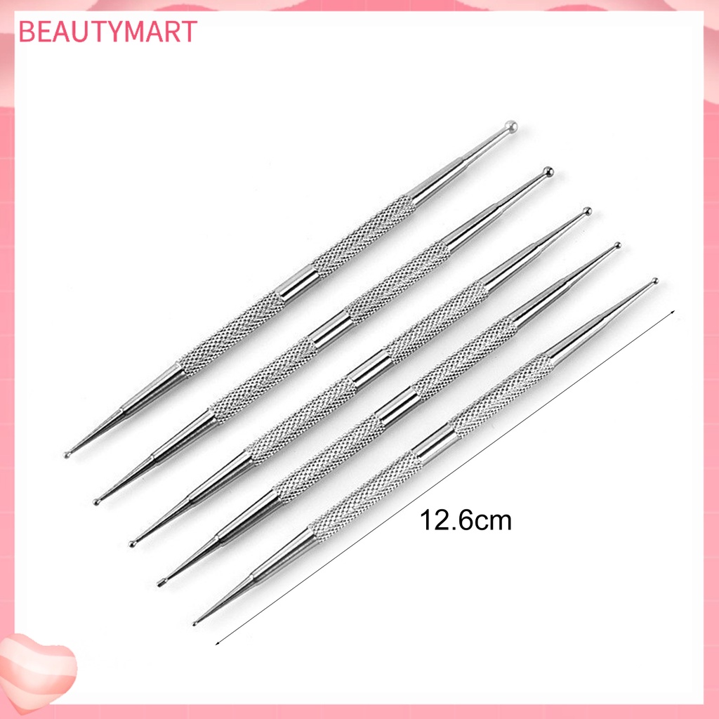 Set 5 Bút Chấm Bi Hai Đầu Bằng Thép Không Gỉ Bền Bỉ Thoải Mái Có Thể Tái Sử Dụng