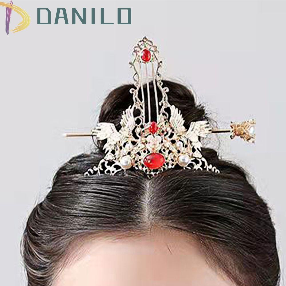 Vương Miện Cài Tóc Bằng Hợp Kim Phong Cách Trung Hoa Cổ Điển DANILO|Trâm Cài Tóc Hình Chim Hạc Đạo Cụ Chụp Ảnh
