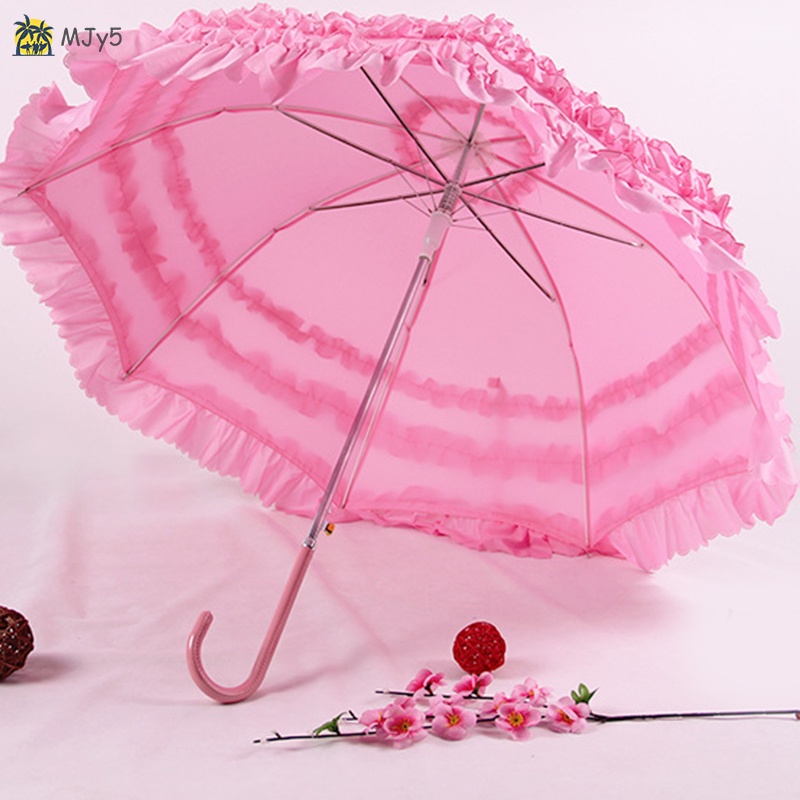 Dù Che Mưa Nắng Tay Cầm Dài Phối Ren Kiểu Công Chúa Dễ Thương
