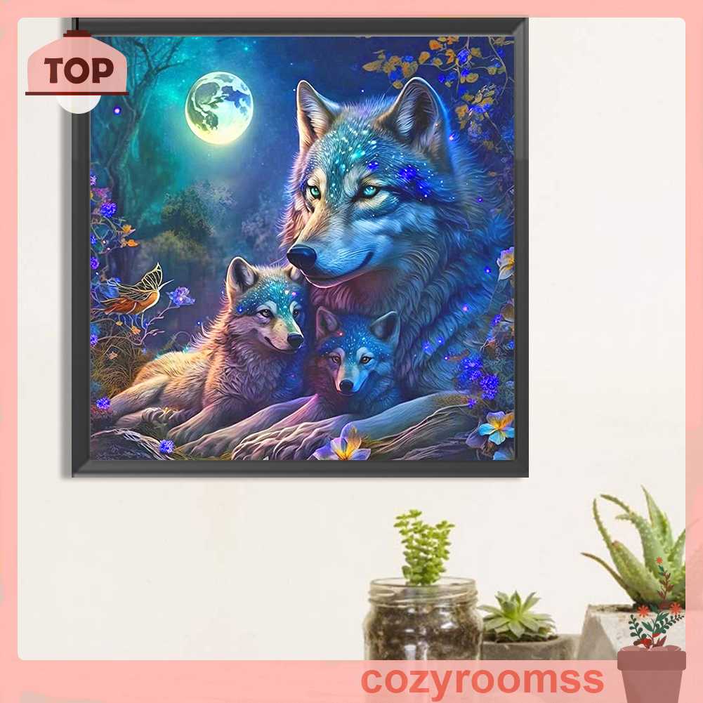 Tranh Đính Đá Kim Cương Toàn Bộ 5D DIY Hình Vẽ Sói Trang Trí Nhà Cửa