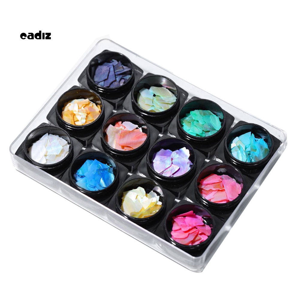 Set 12 Phụ Kiện Trang Trí Móng Tay Hình Vỏ Sò Đính Kim Sa Lấp Lánh