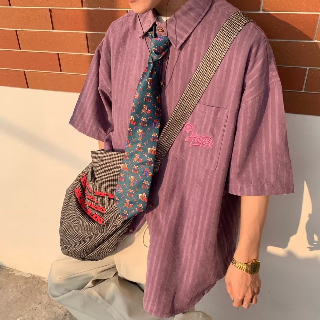 Áo Sơ Mi Ngắn Tay Kẻ Sọc Dọc Phong Cách Hong Kong Cổ Điển Thời Trang Mùa Hè C2 Homemade /